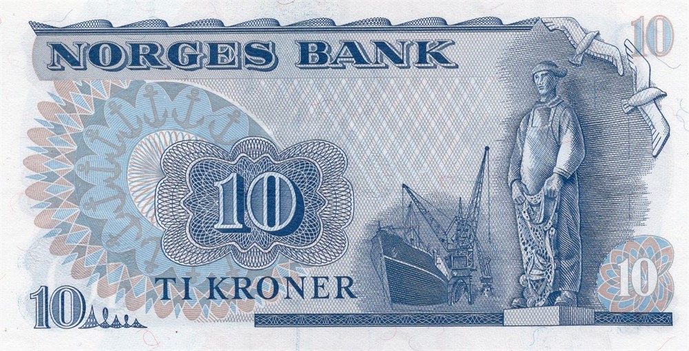 10 kroner 1976 QU erstatningsseddel. Kv.0