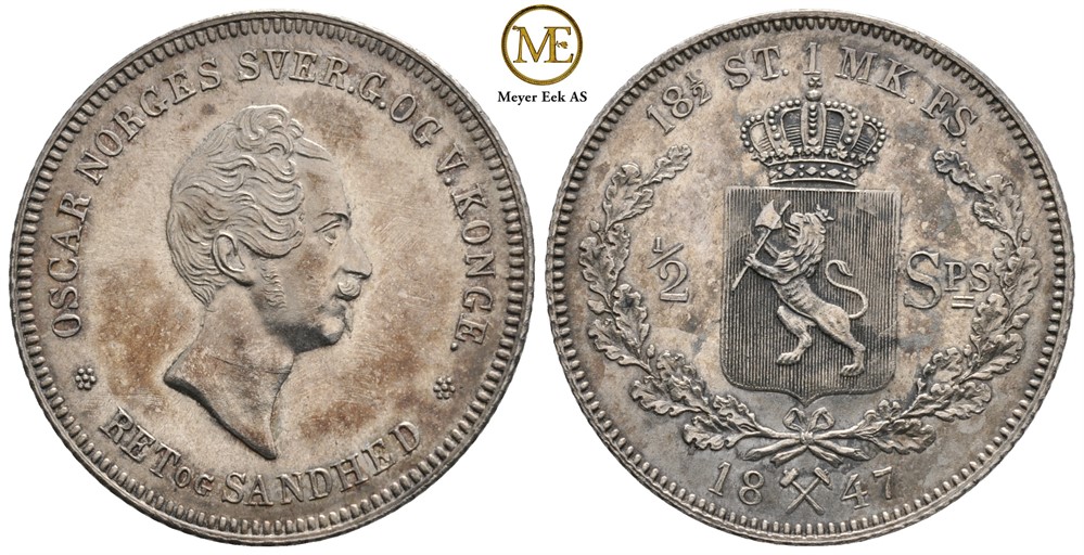 1/2 speciedaler 1847 Oscar I. Kv.0