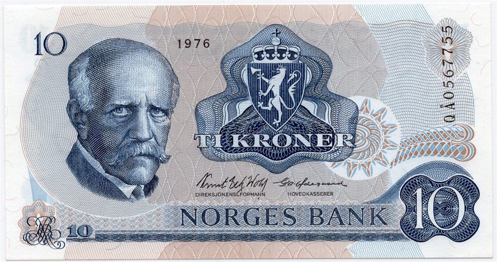 10 kroner 1976 QÅ erstatningsseddel. Kv.0