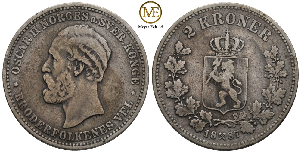 2 kroner 1887 Oscar II. Kv.1