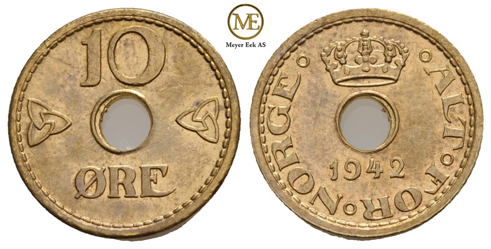 10 øre 1942 Haakon VII. London utg. Kv.0