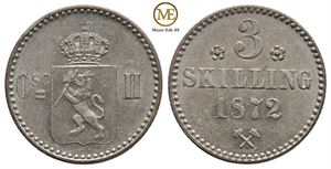 3 skilling 1872 m/rosetter. Kv.01