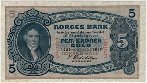 5 kroner 1929 J.6771957. 58 EPQ