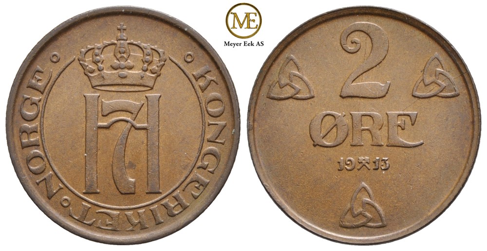 2 øre 1913 Haakon VII. Kv.0