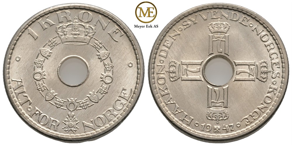 1 krone 1947 Haakon VII. Prakt