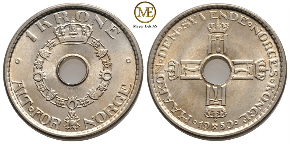 1 krone 1950 Haakon VII. Prakt