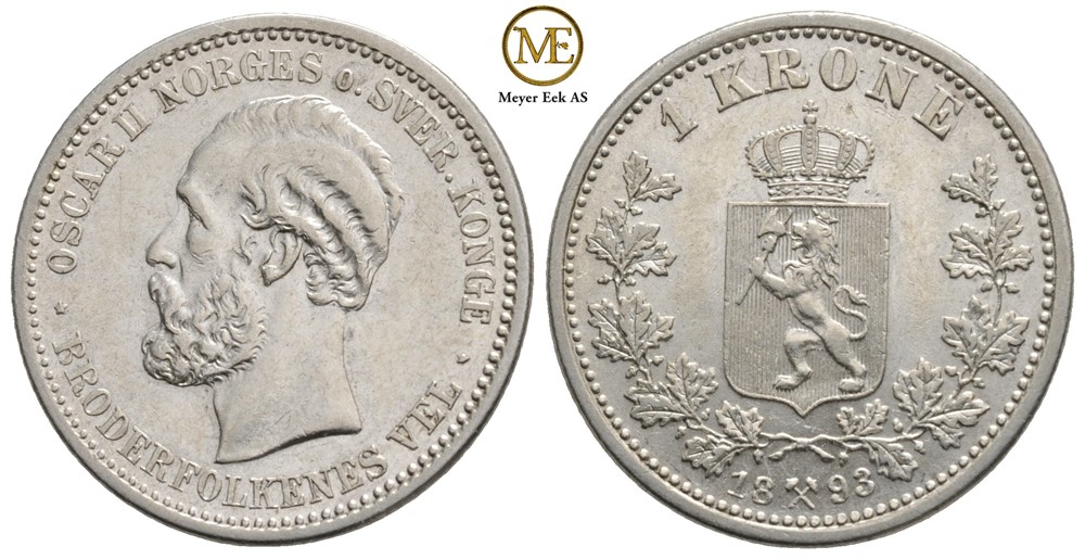 1 krone 1893 Oscar II. Kv.0/01