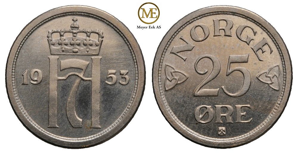 25 øre 1953 Haakon VII. Prakteksemplar