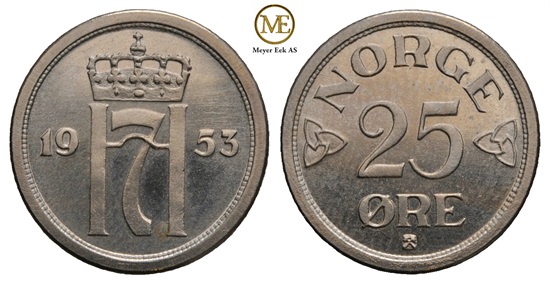 25 øre 1953 Haakon VII. Prakteksemplar