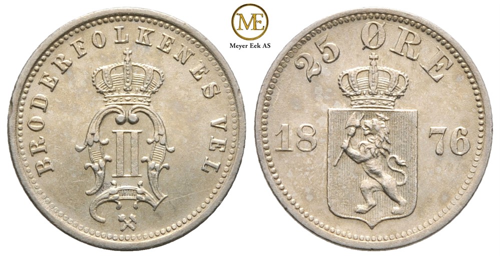 25 øre 1876 Oscar II. Kv.0