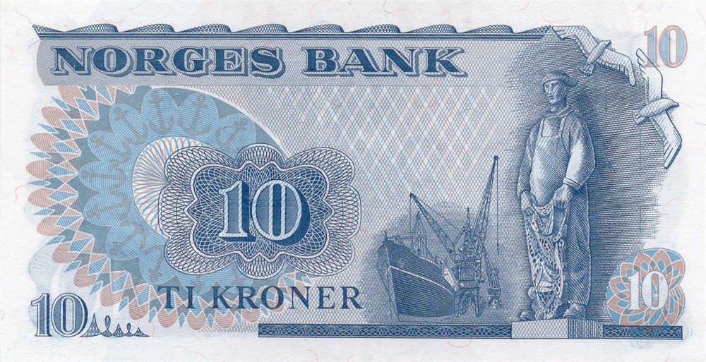 10 kroner 1975 QR erstatningsseddel. Kv.0