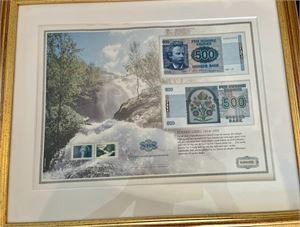 500 kr seddel 1991 x 2 stk montert i ramme.