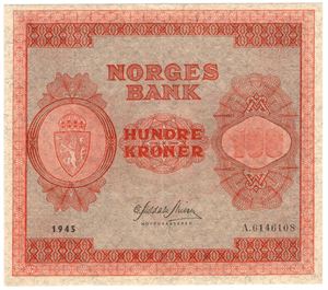 100 kroner 1945 A.6146108. Kv.01