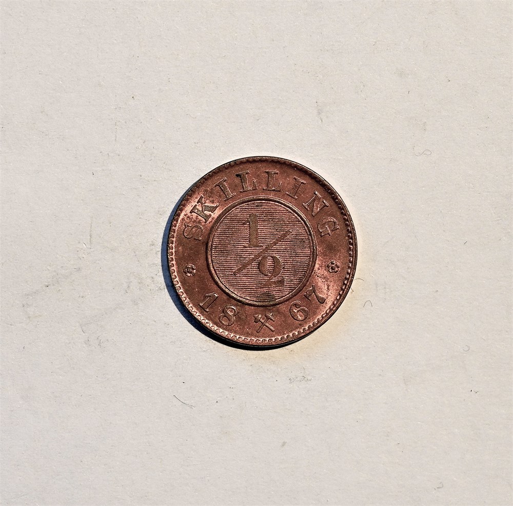 Norge 1/2 skilling 1867 kv. 0