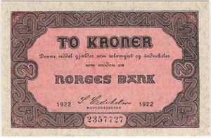 2 kroner 1922. 64 EPQ. Kv.0