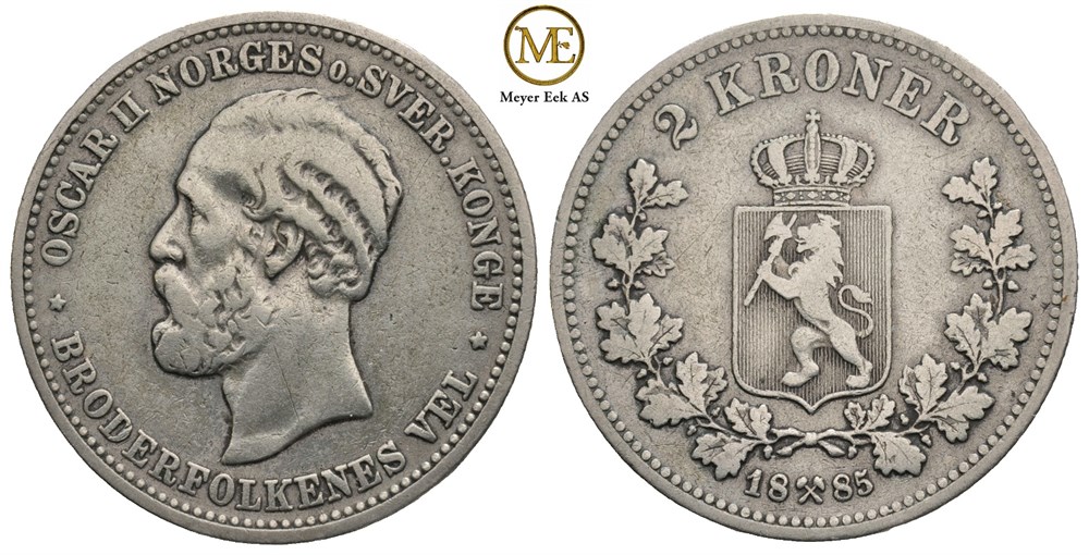 2 kroner 1885 Oscar II. Kv.1
