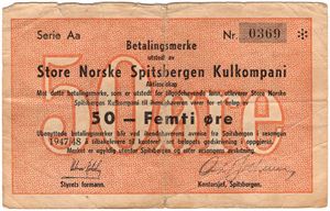 50 øre 1947/48. Serie Aa. RRR-seddel. Kv.1-