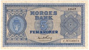 5 kroner 1947 C.9756071. Kv.0