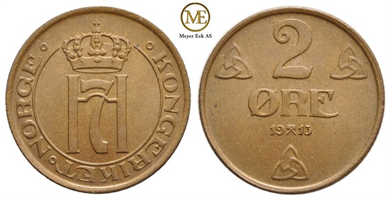 2 øre 1913 Haakon VII. Kv.0