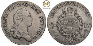 1/3 riksdaler 1777 Gustav III. Kv.1+