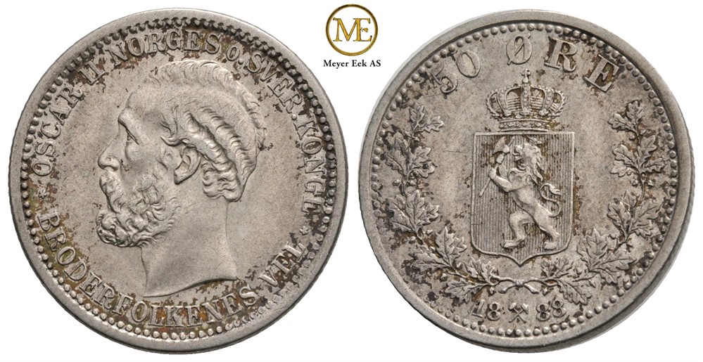 50 øre 1888 Oscar II. Kv.1+/01