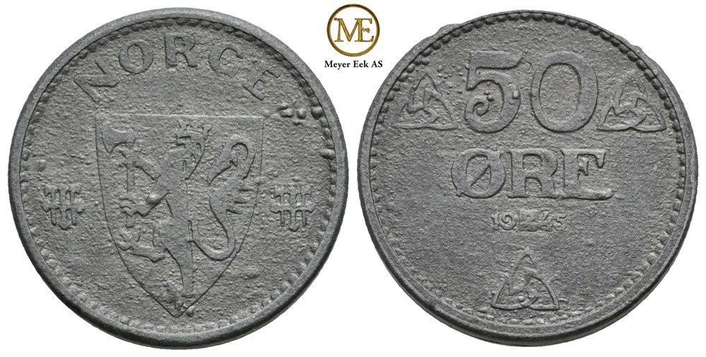 50 øre 1945 zink Haakon VII. Kv.01
