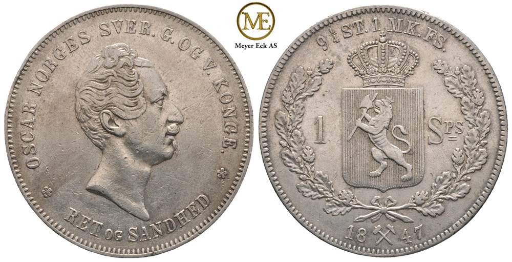 Speciedaler 1847 Oscar I. Kv.1+/01