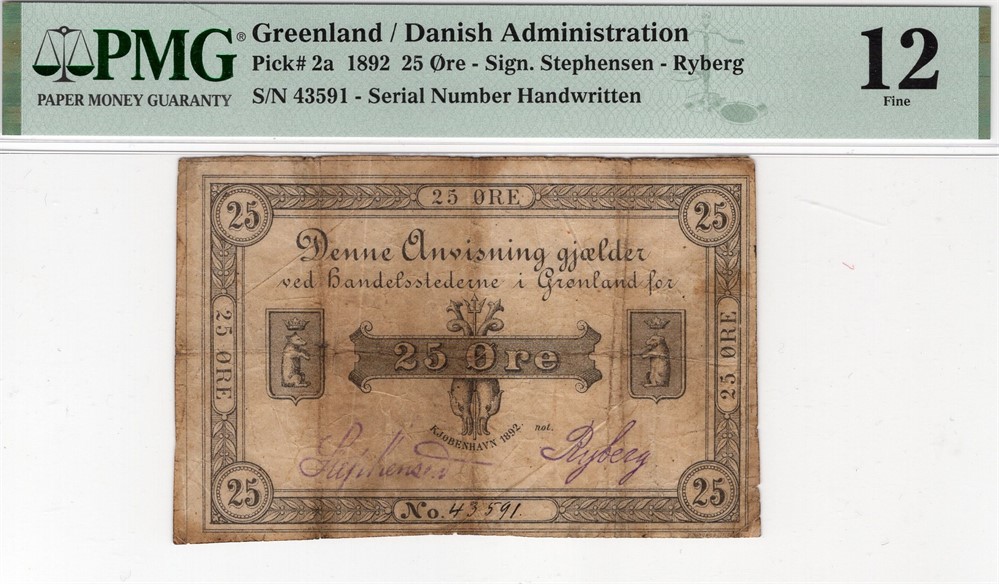 25 øre 1892 Grønland. No.43591. Kv.1-/2