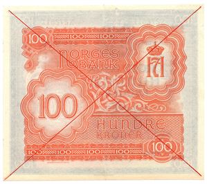 100 kroner 1944 London utgaven med kryss. Kv.0/01