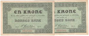 1 krone 1917 i serie. Kv.1+