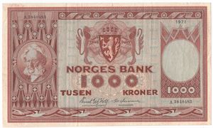 1000 kroner 1971 A.3840483. Kv.1/1+