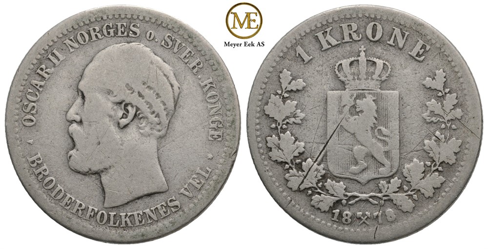 1 krone 1878 Oscar II. Kv.1-