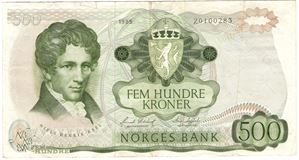 500 kroner 1985 Z.0100283 erstatningsseddel. Kv.1-