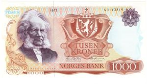 1000 kroner 1975 A.3113819. Ubetydelig bøy. Kv.0/01