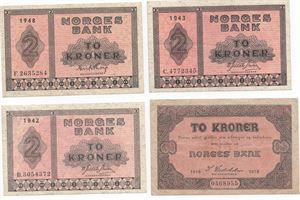 Lot. 2 kroner 1918 - 1948. VK