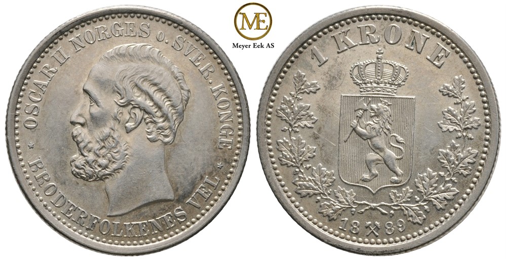 1 krone 1889 Oscar II. Kv.0/01