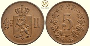 5 øre 1875 Oscar II. Kv.01