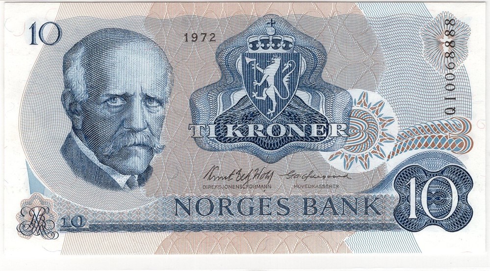 10 kroner 1972 QI erstatningsseddel. Kv.0