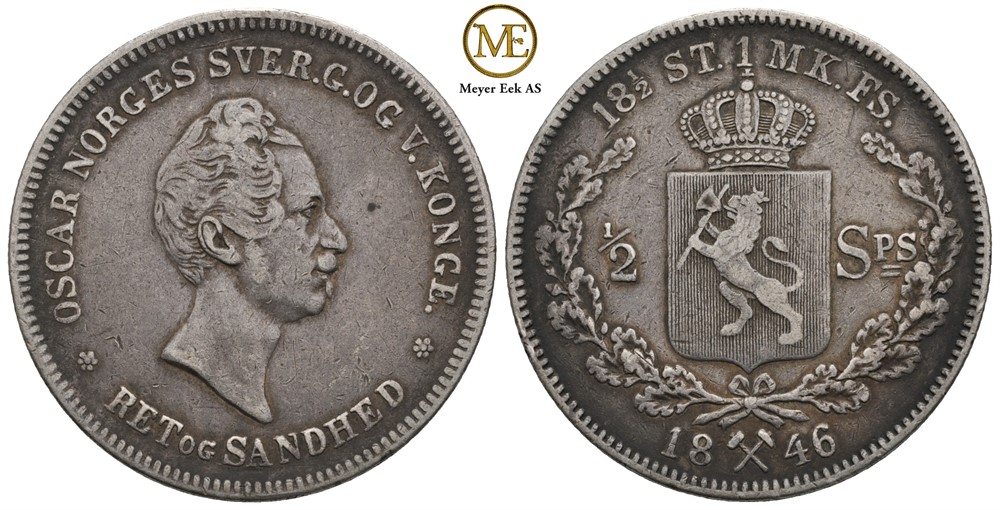 1/2 speciedaler 1846 Oscar I. Kv.1/1+