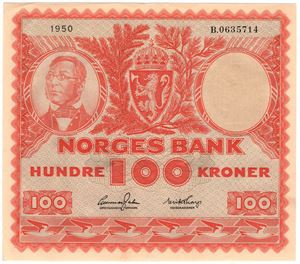 100 kroner 1950 B.0635714. Kv.01