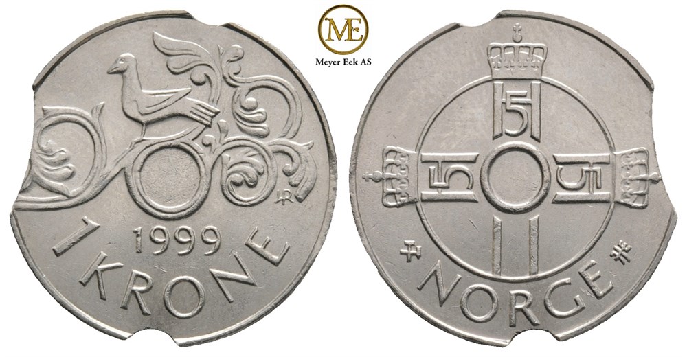 1 krone 1999. Feilpreg