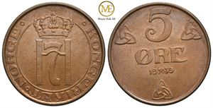 5 øre 1939 Haakon VII. Kv.0