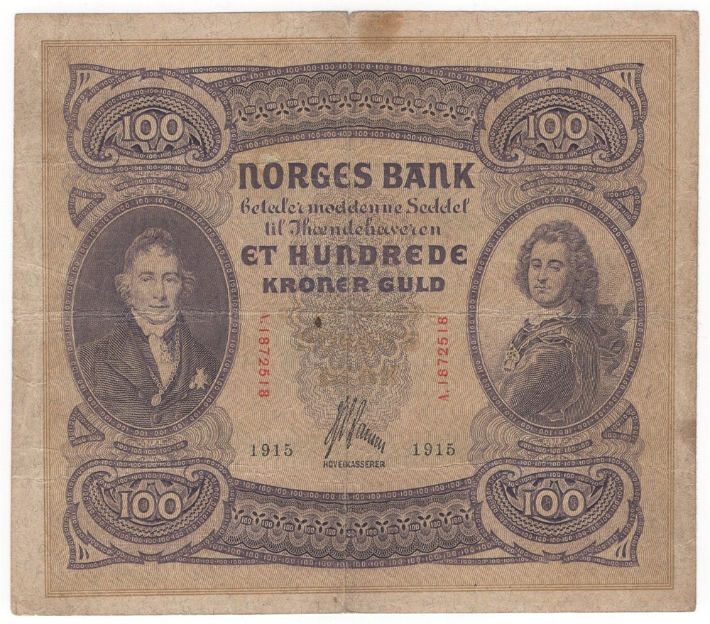 100 kroner 1915 A.1872518. SSS-Seddel. Kv.1/1-