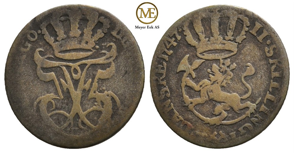 2 skilling 1747 Frederik V. Kv.1/1-