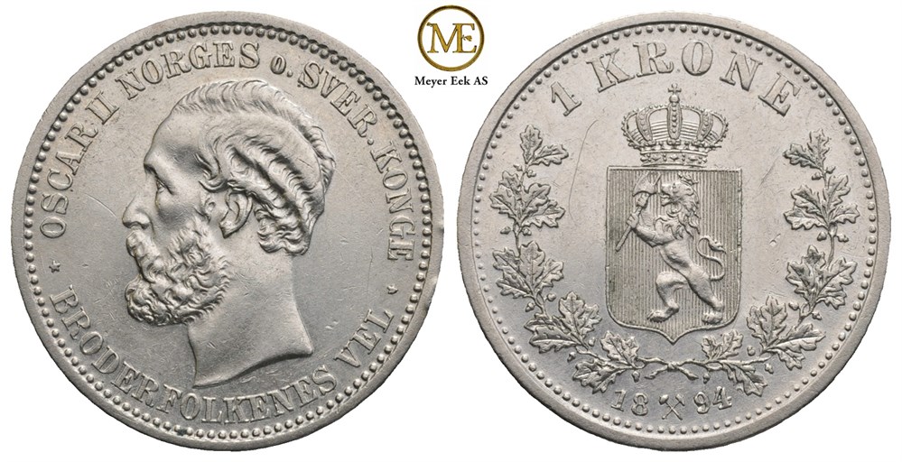 1 krone 1894 Oscar II. Kv.0/01