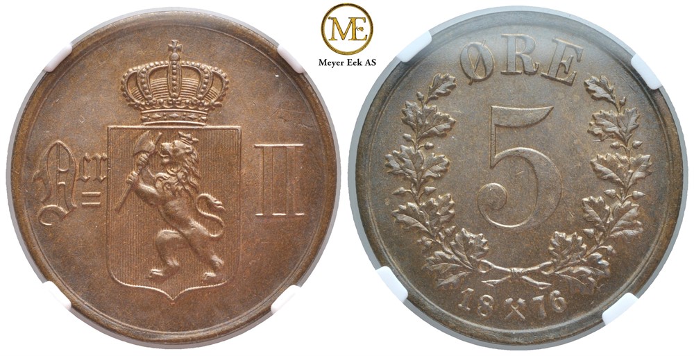 5 øre 1876 Oscar II. Kv.0
