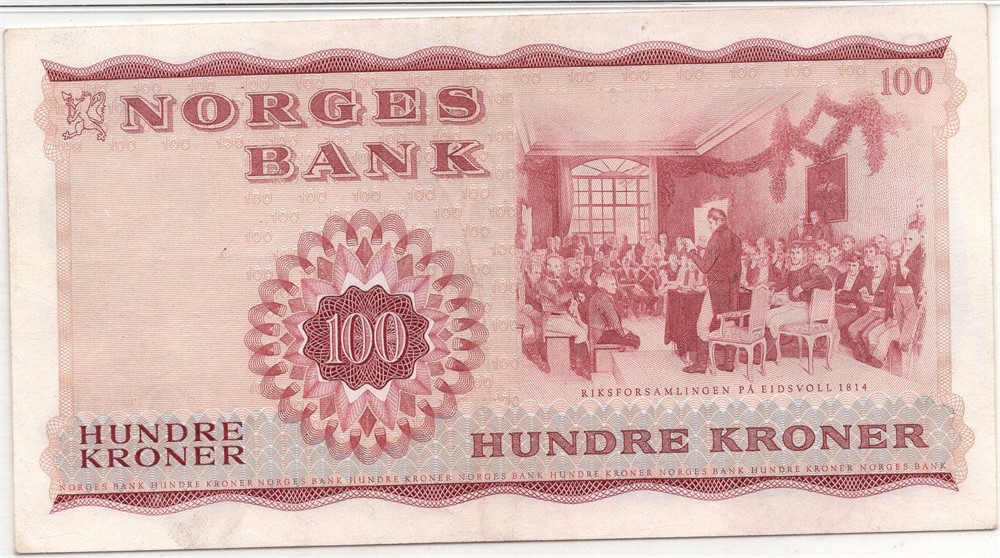 100 kroner 1966 X.0577343 erstatningsseddel. Kv.01