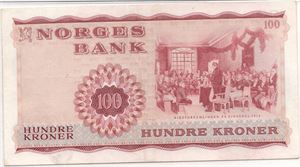 100 kroner 1966 X.0577343 erstatningsseddel. Kv.01