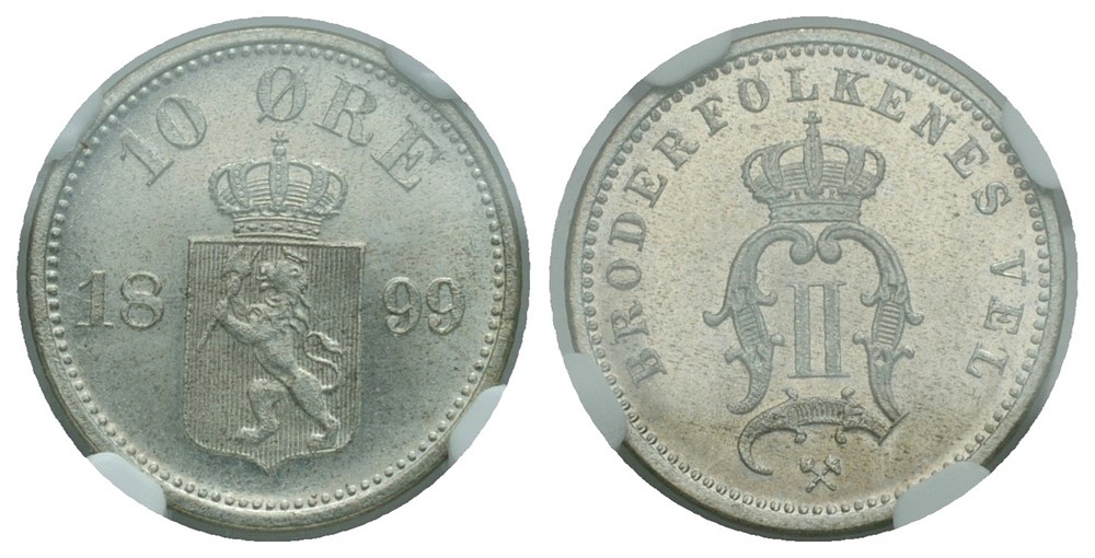 10 øre 1899 Oscar II. Prakt eksemplar.