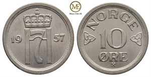 10 øre 1957 Haakon VII. Kv.0